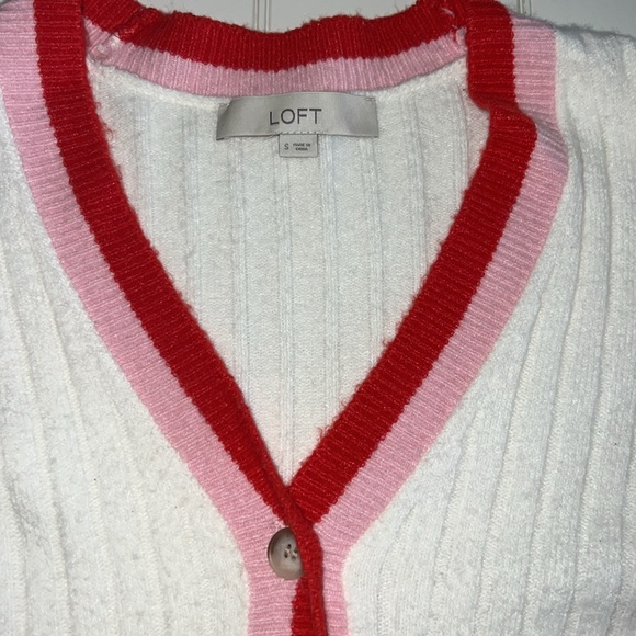 LOFT White Cardigan Pink and White Cardigan - Picture 2 of 4